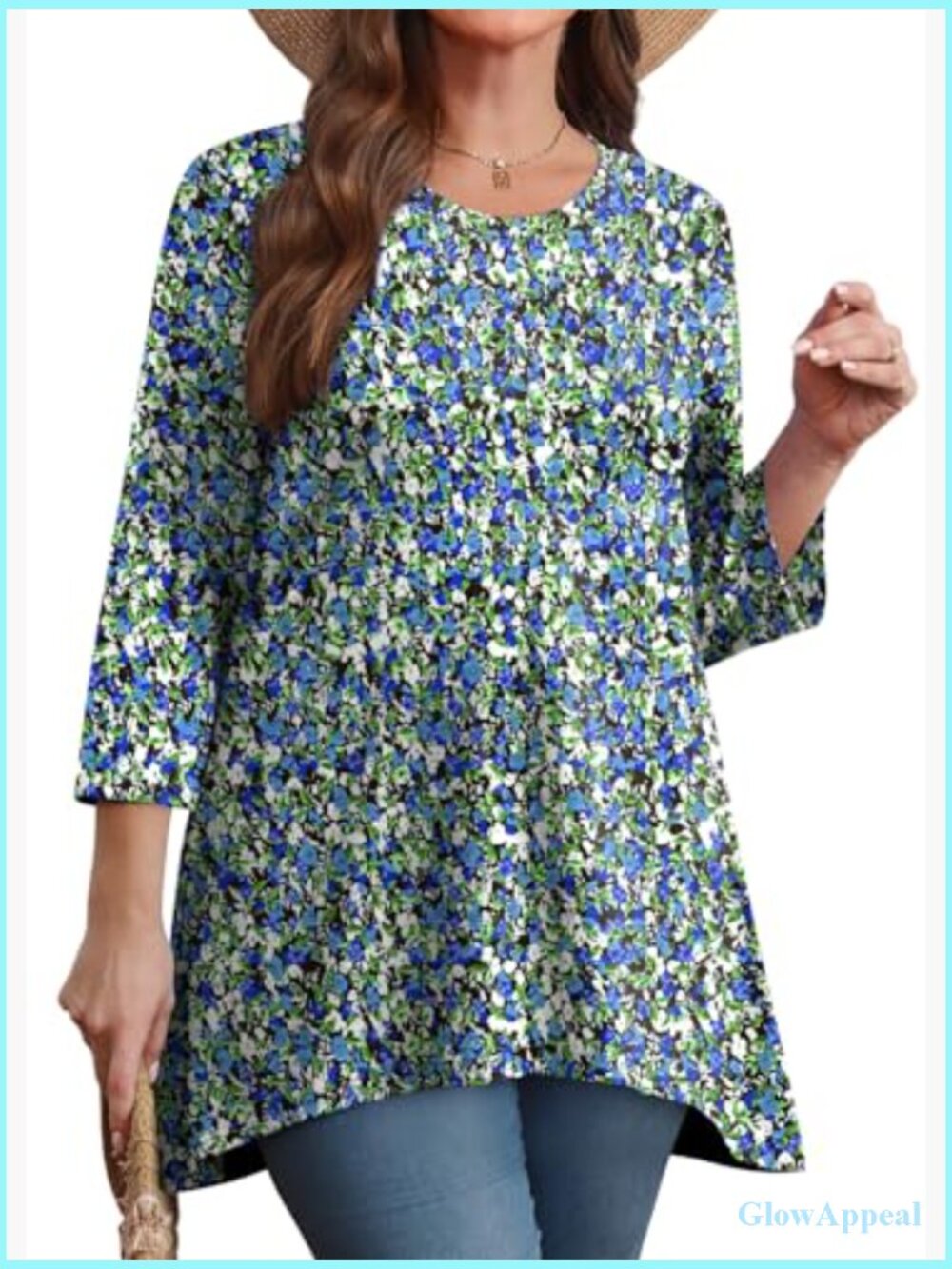 3/4 Sleeve Tunic Top with Asymmetrical Hem, Loose Fit, Polyester Spandex - Picture 3 of 7